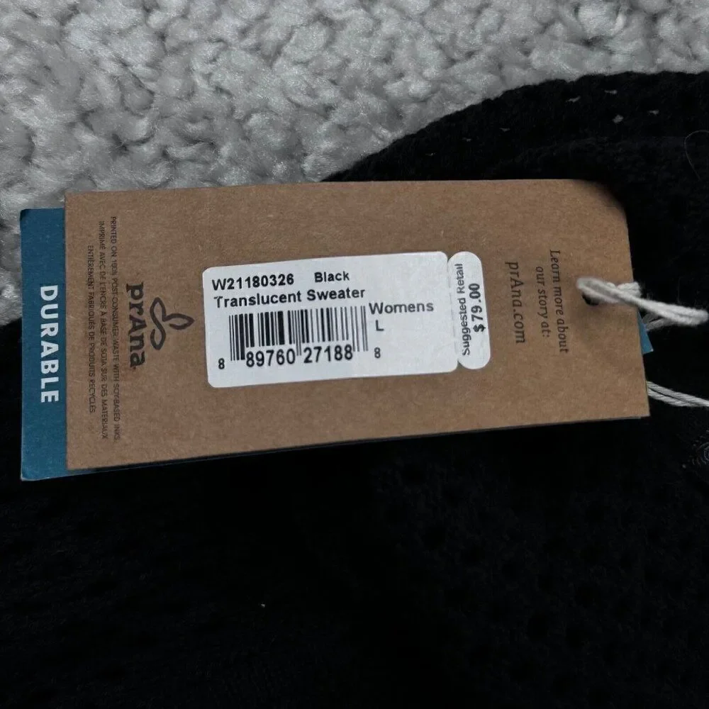 Prana Translucent Cowl Neck Sweater Open Knit Black NEW